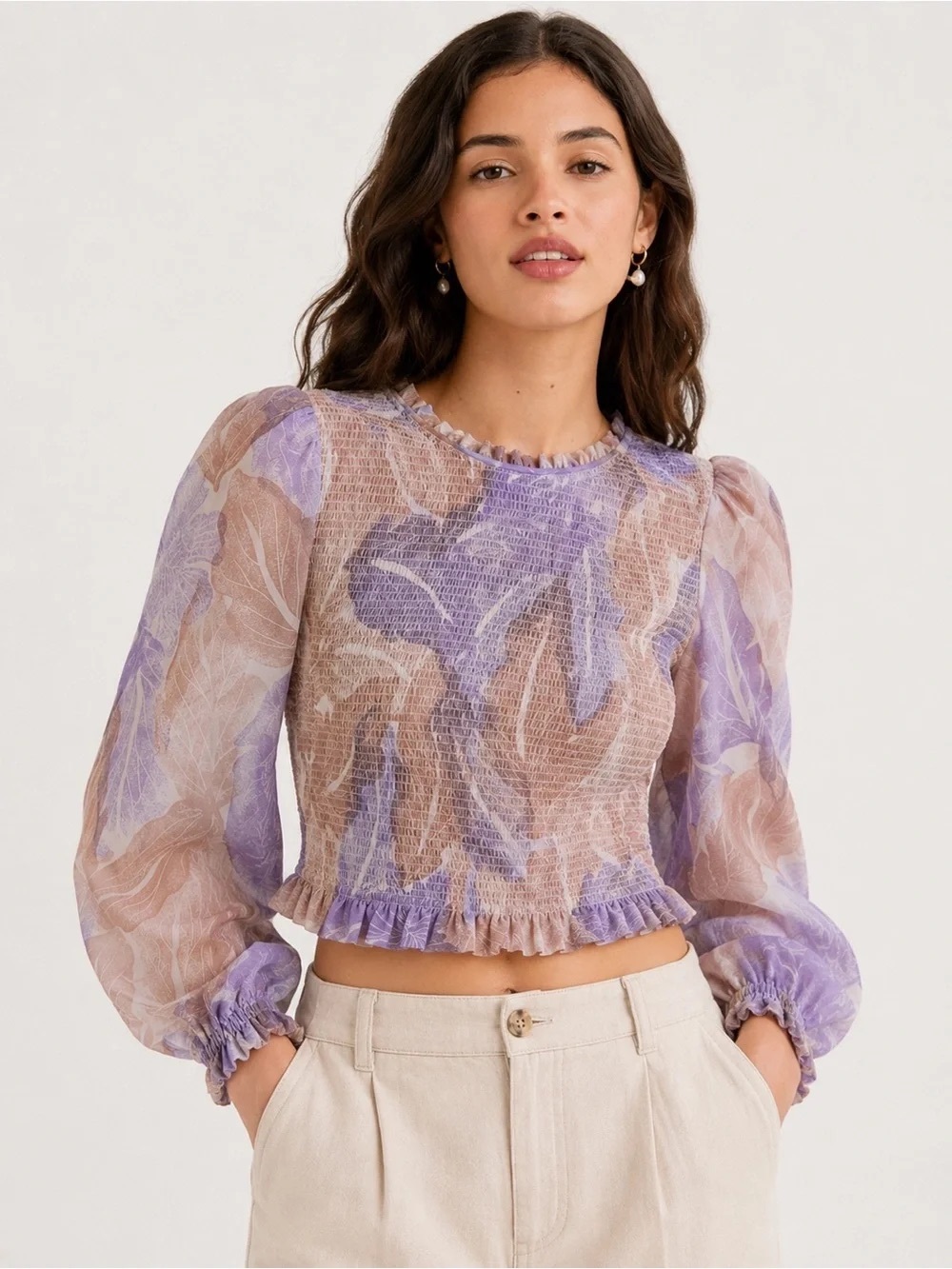 Aritzia Wilfred Tempest Smocked Floral Crop Top